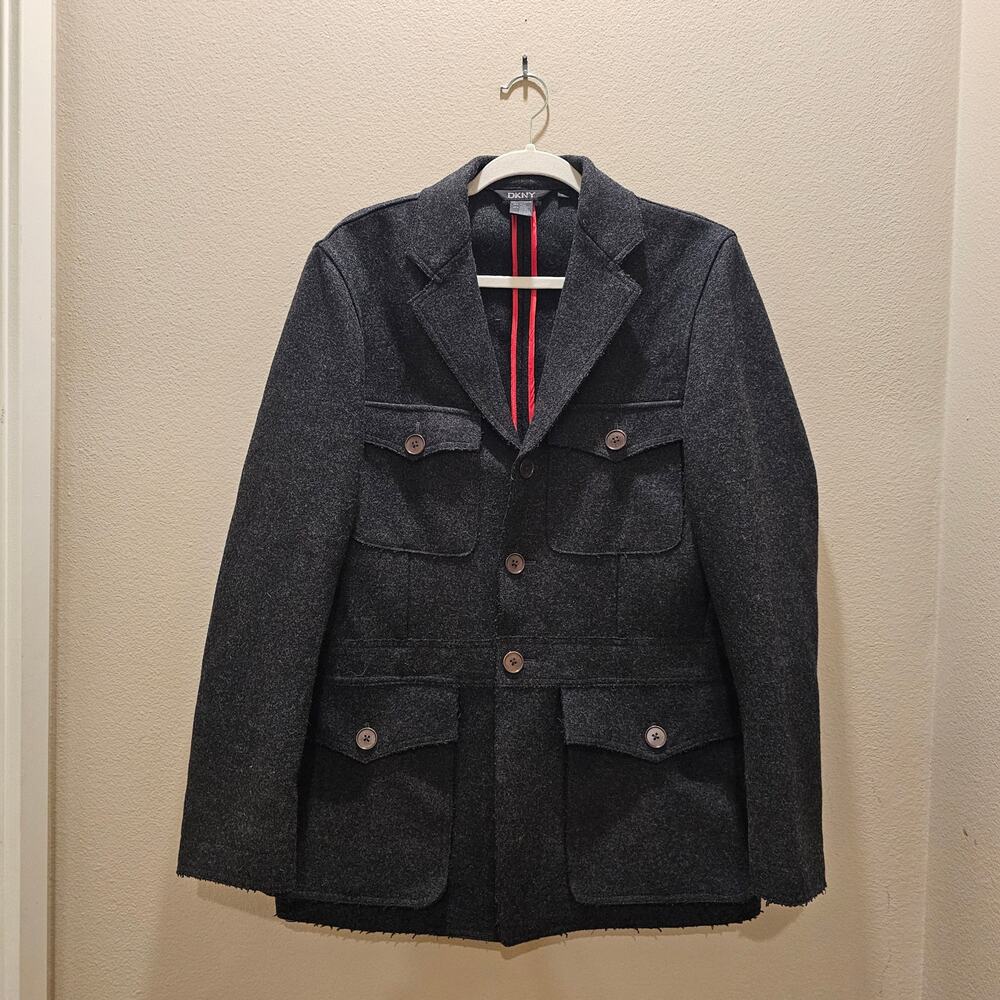 DKNY Men's Charcoal Gray Wool Utility Jacket Size Medium